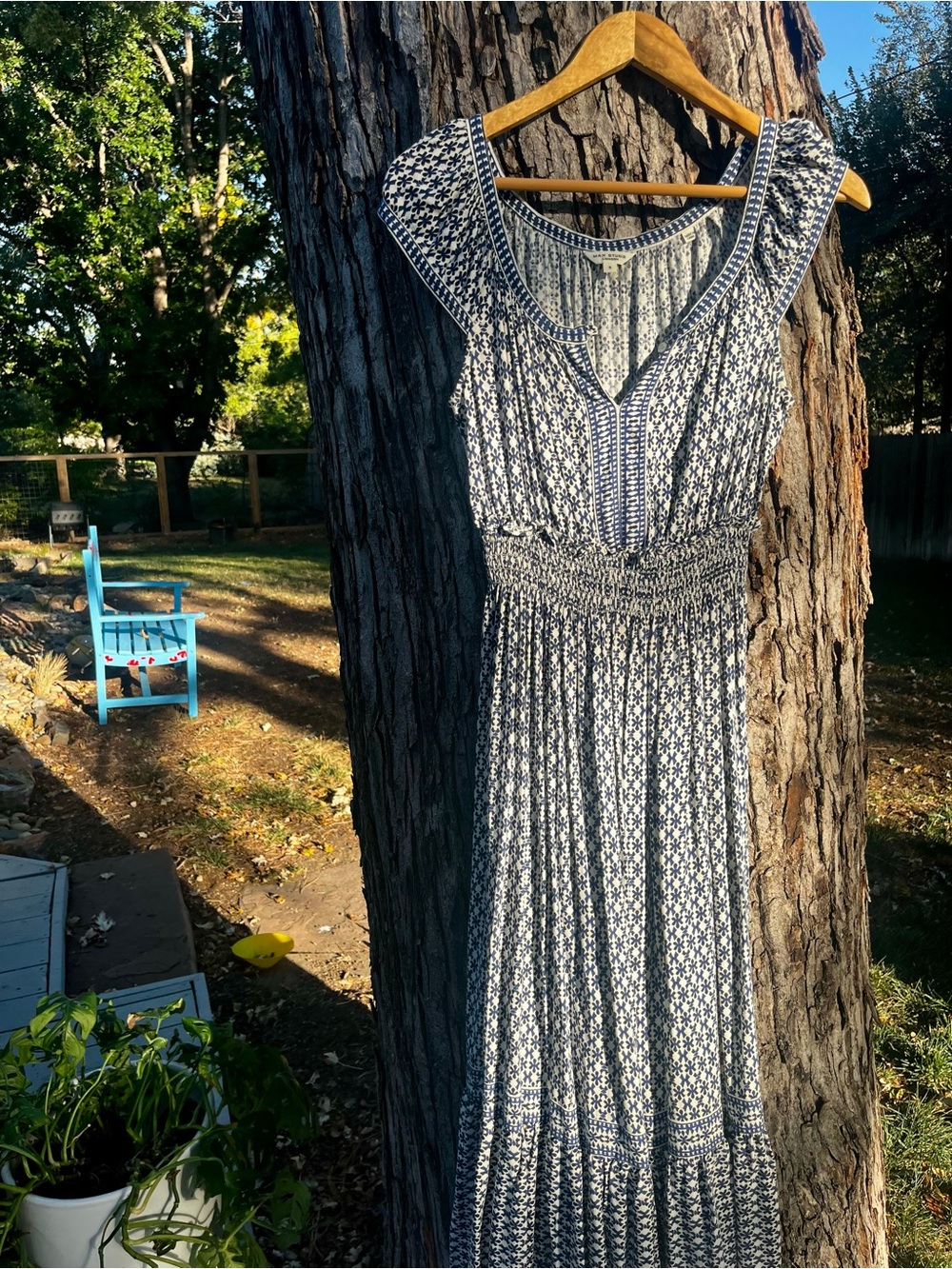Boho Grecian Midi Dress in Blue and White